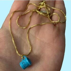 Blue coffee cup necklace on a gold chain #coffee #coffeelover